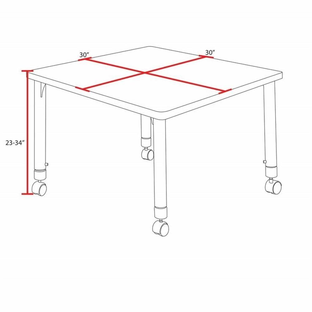 30" Square Mobile Table with 4 Blue Stackable Chairs D600