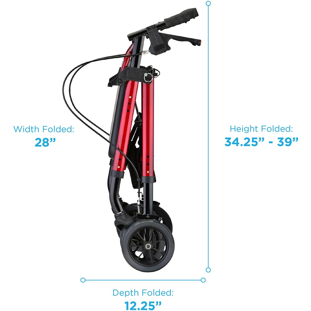 Heavy Duty Petite Rollator Walker with Padded Seat, 8" Wheels, Red L4111