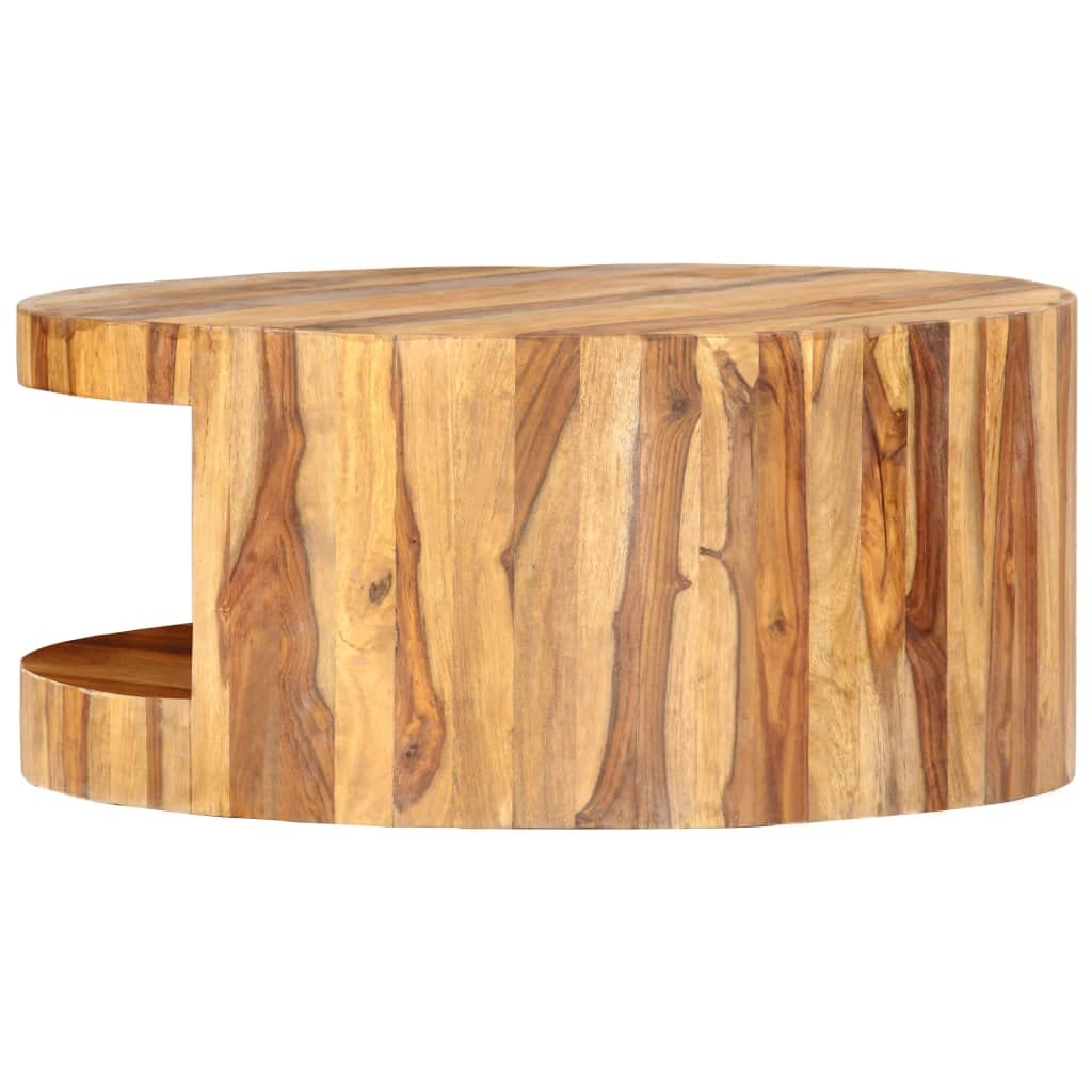 25.6"x11.8" Solid Sheesham Wood Round Coffee Table with Storage M4395