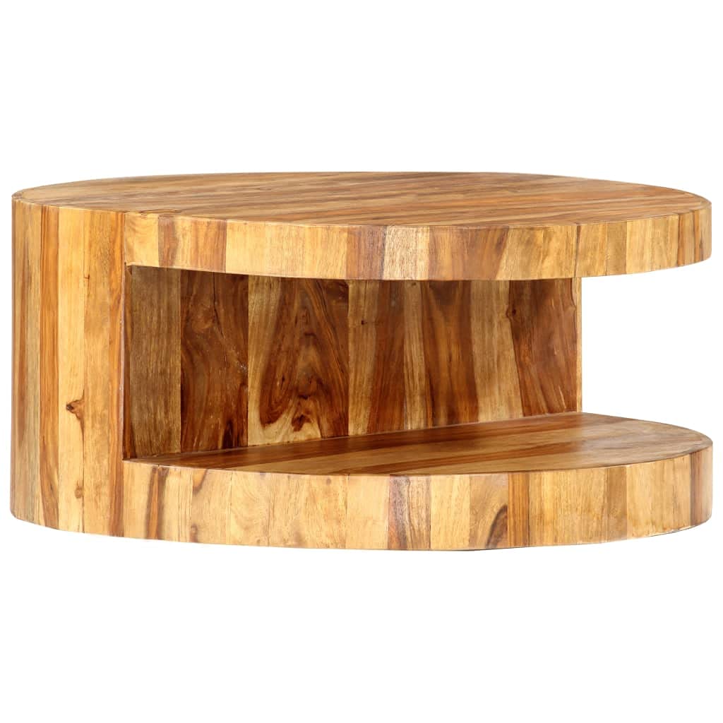 25.6"x11.8" Solid Sheesham Wood Round Coffee Table with Storage M4395