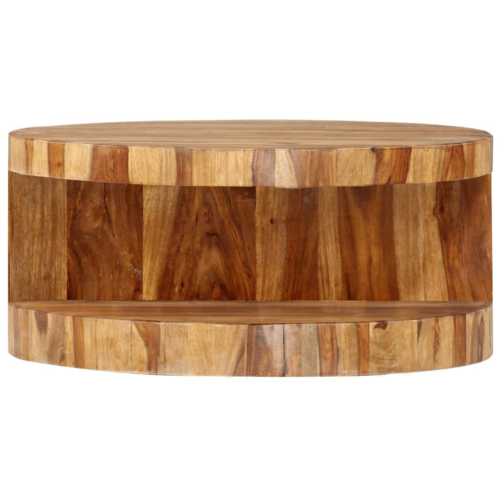 25.6"x11.8" Solid Sheesham Wood Round Coffee Table with Storage M4395