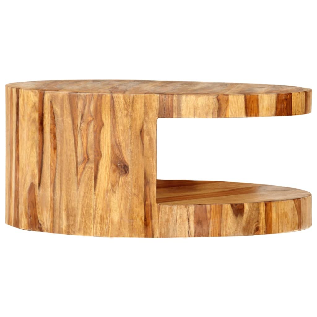 25.6"x11.8" Solid Sheesham Wood Round Coffee Table with Storage M4395