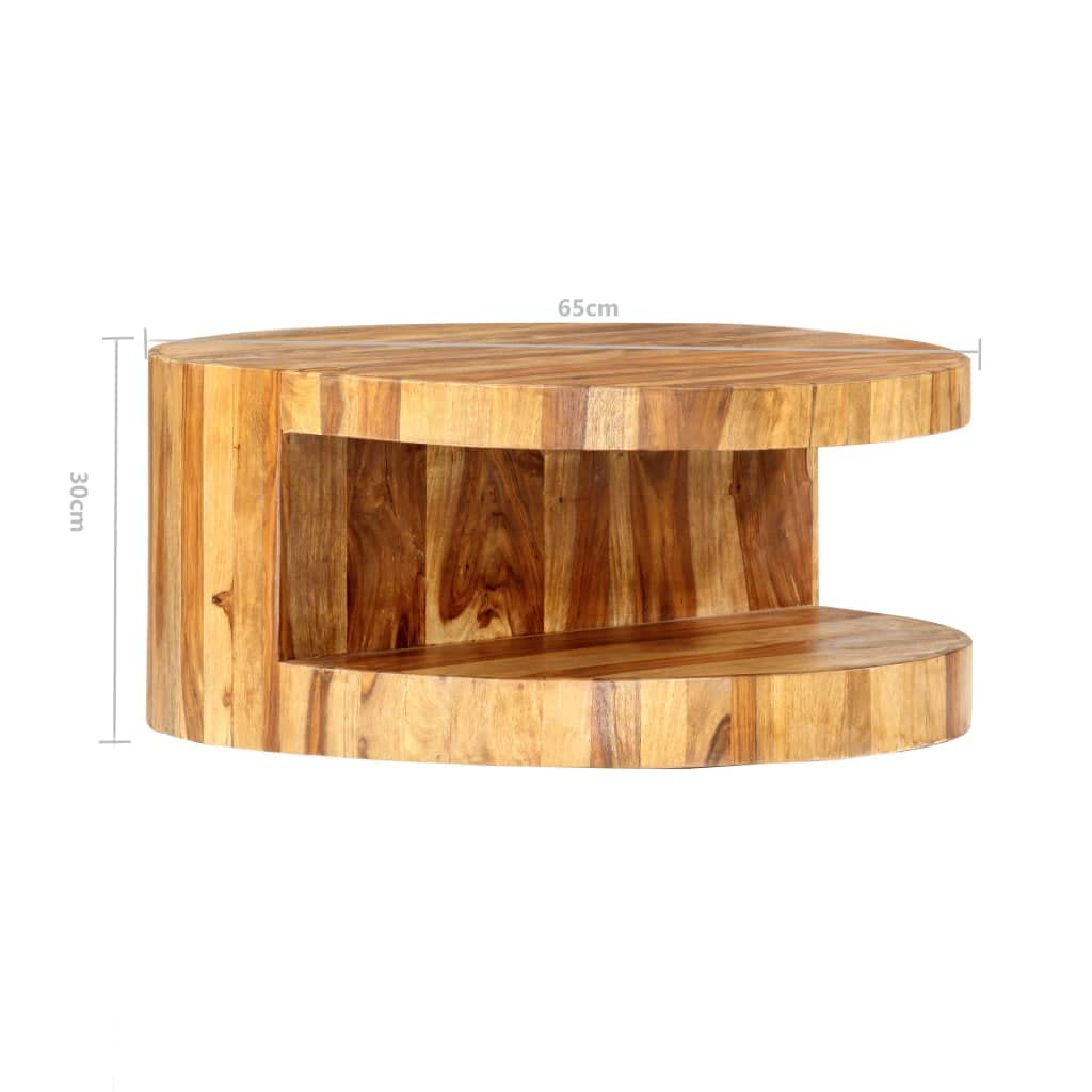 25.6"x11.8" Solid Sheesham Wood Round Coffee Table with Storage M4395
