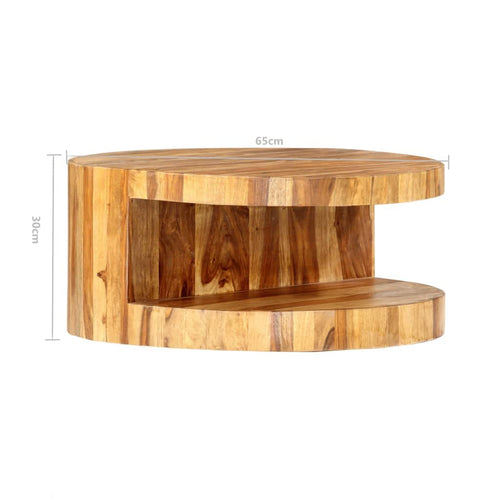 25.6"x11.8" Solid Sheesham Wood Round Coffee Table with Storage M4395