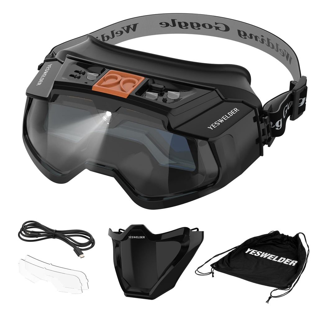 Auto-Darkening Welding Goggles with LED Light and Face Shield T46508