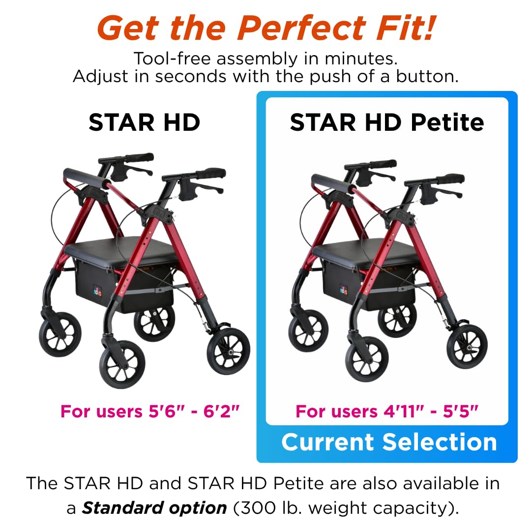 Heavy Duty Petite Rollator Walker with Padded Seat, 8" Wheels, Red L4111
