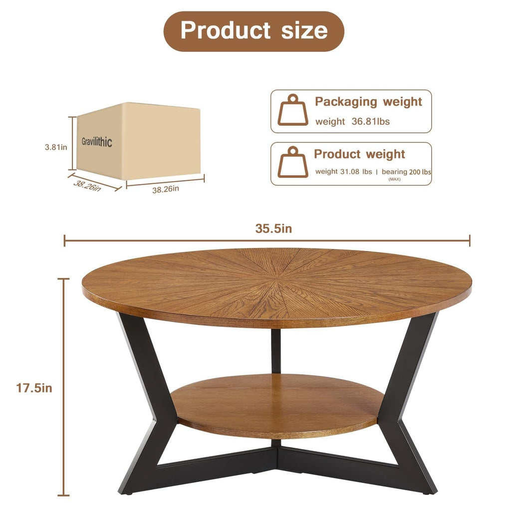 Brown 2-Tier Solid Wood Round Coffee Table R181