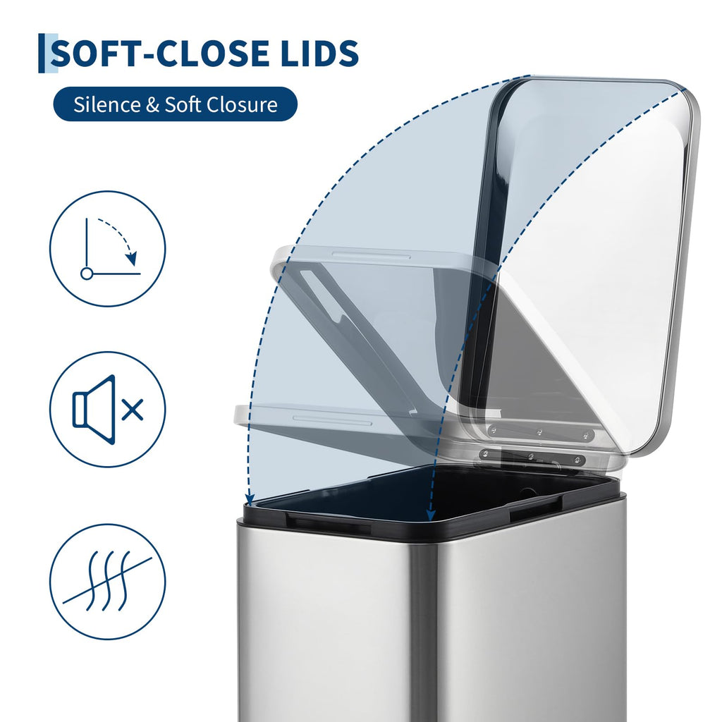 50L Slim Stainless Steel Step Trash Can with Soft-Close Lid V70926