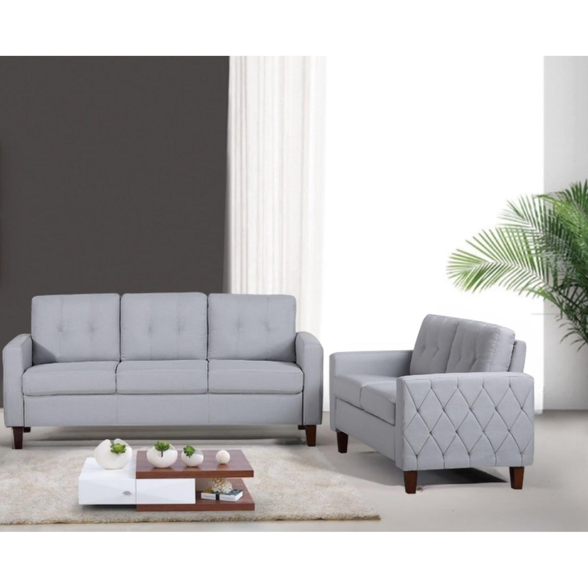 Light Gray Tufted Upholstered Loveseat F36998