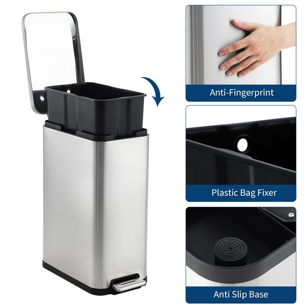 50L Slim Stainless Steel Step Trash Can with Soft-Close Lid V70926