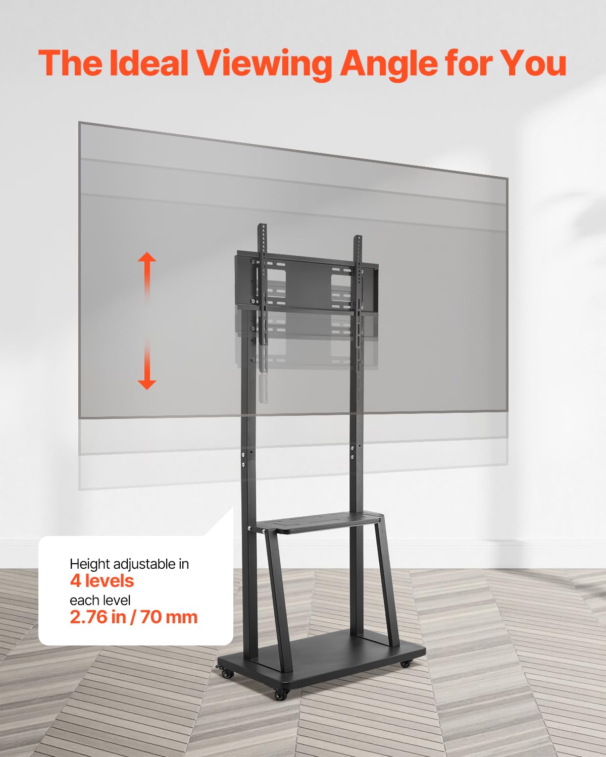 Rolling TV Stand for 32-75 Inch Screens, Height Adjustable with Tray L6548