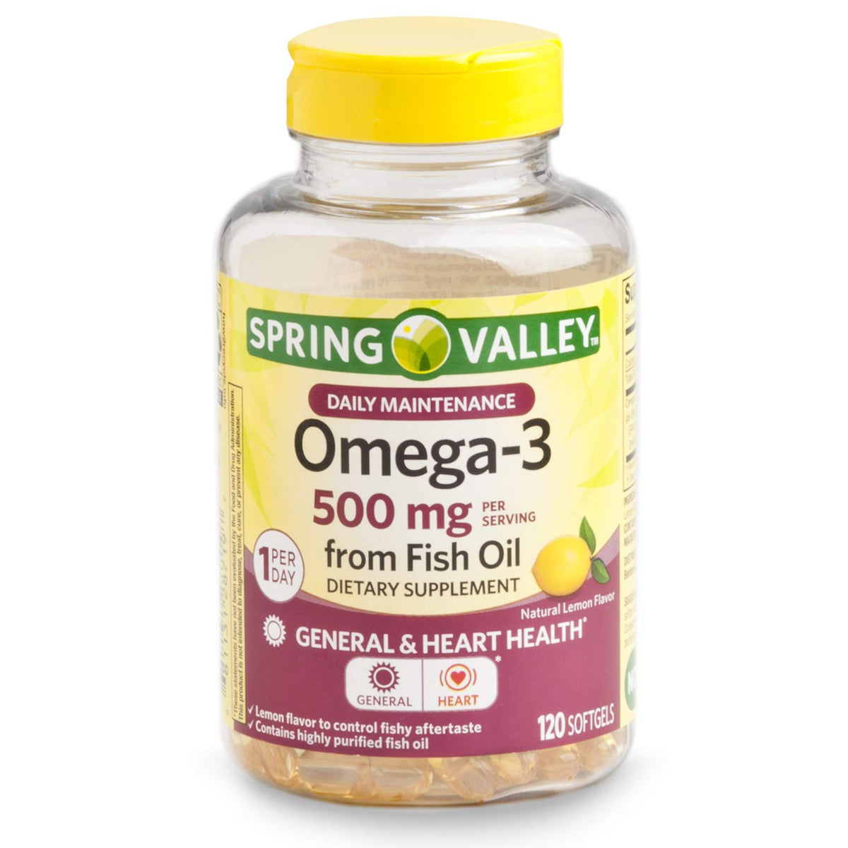 Omega-3 500 mg Fish Oil Lemon 120 Softgels V100