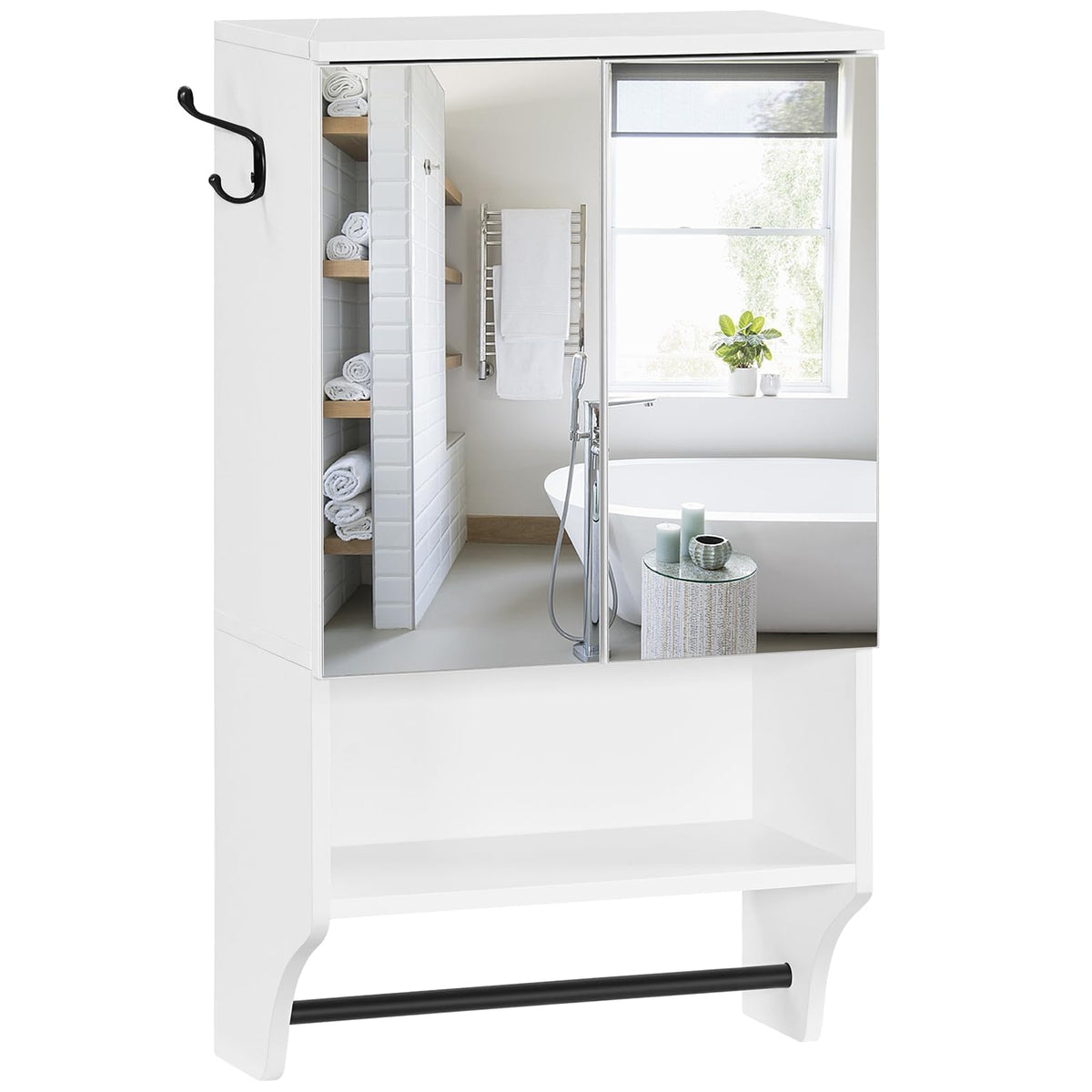 White Wall Mounted Bathroom Cabinet with Mirror and Adjustable Shelf X1646