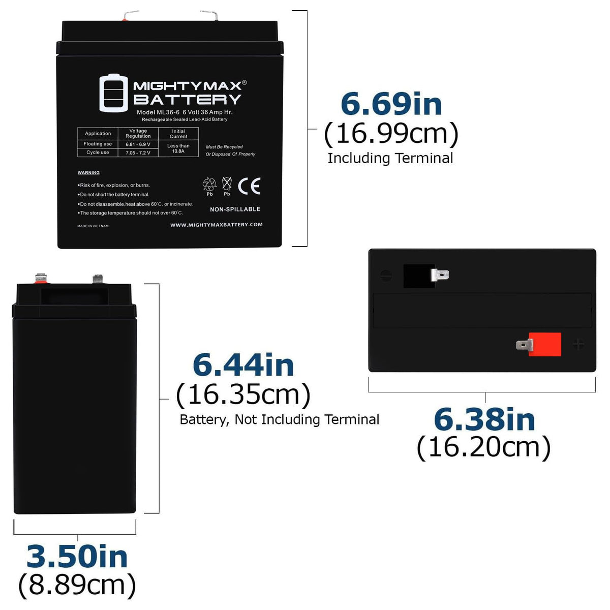 6V 36Ah AGM F2 Terminal Battery X1212