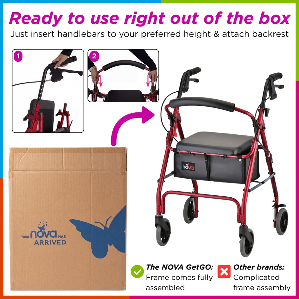 Lightweight Folding Narrow Rollator Walker with Seat Q979