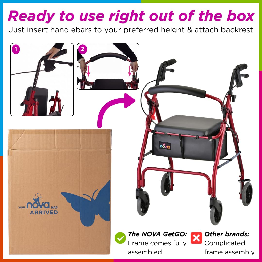 Lightweight Folding Narrow Rollator Walker with Seat Q979