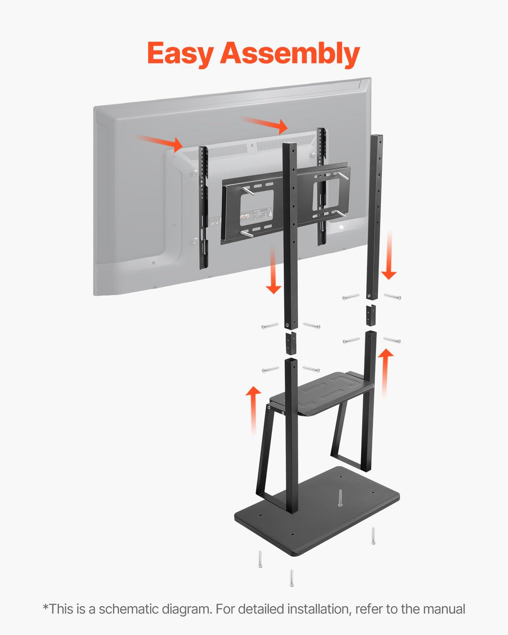 Rolling TV Stand for 32-75 Inch Screens, Height Adjustable with Tray L6548