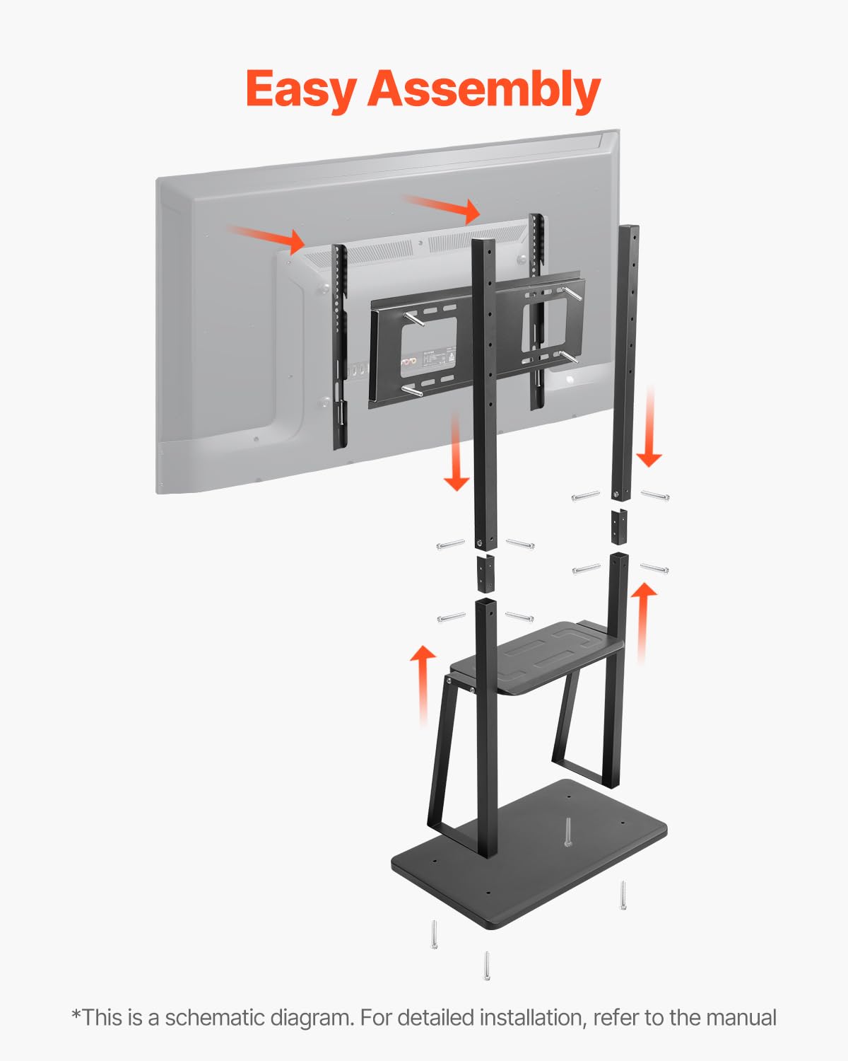 Rolling TV Stand for 32-75 Inch Screens, Height Adjustable with Tray L6548
