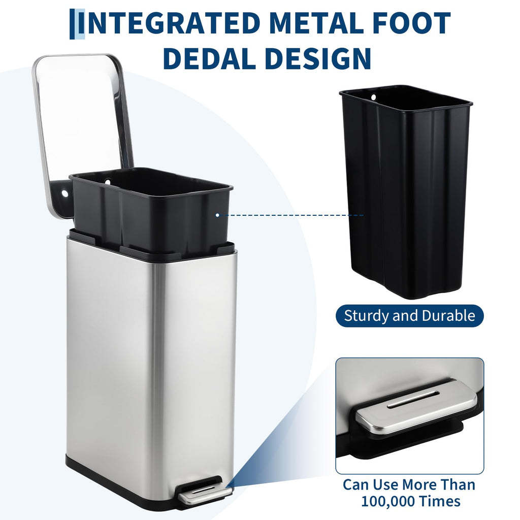 50L Slim Stainless Steel Step Trash Can with Soft-Close Lid V70926