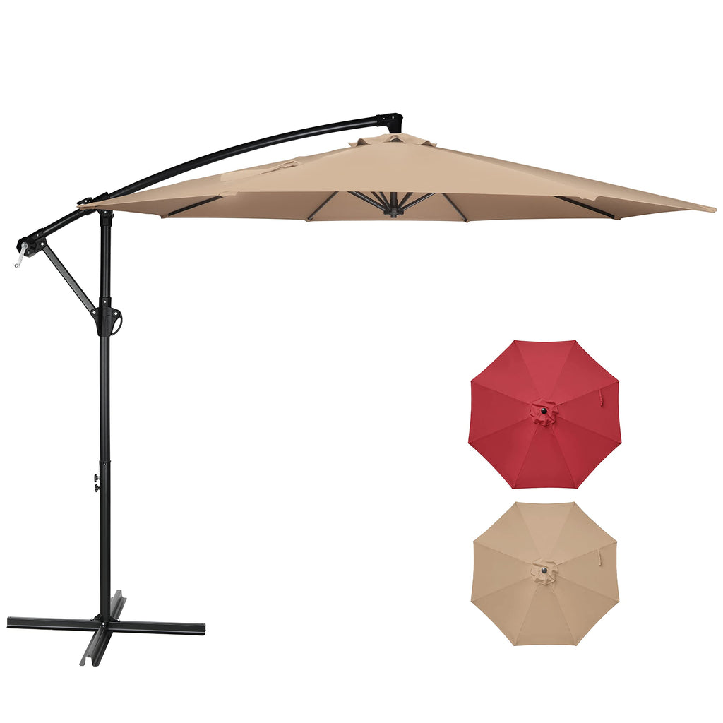 9.8ft Blue Offset Cantilever Patio Umbrella with Crank & Cross Base P503437