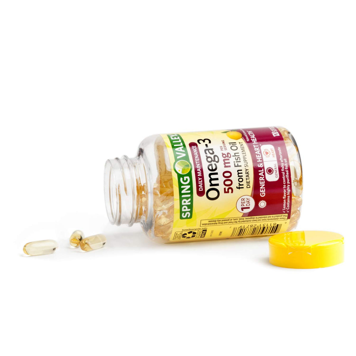 Omega-3 500 mg Fish Oil Lemon 120 Softgels V100