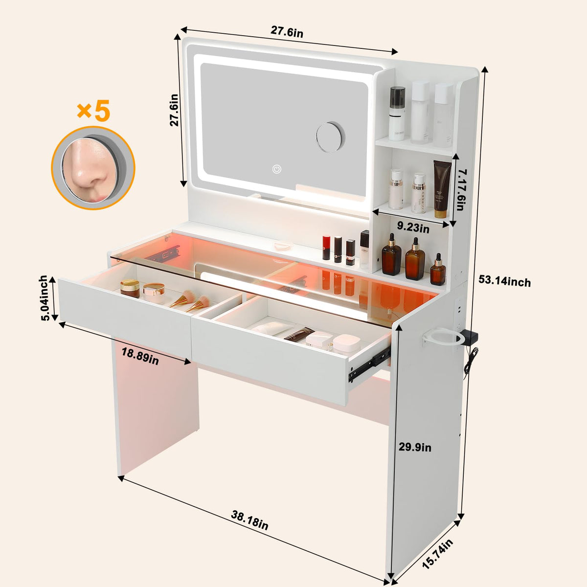White Makeup Vanity Desk with LED Mirror Y767