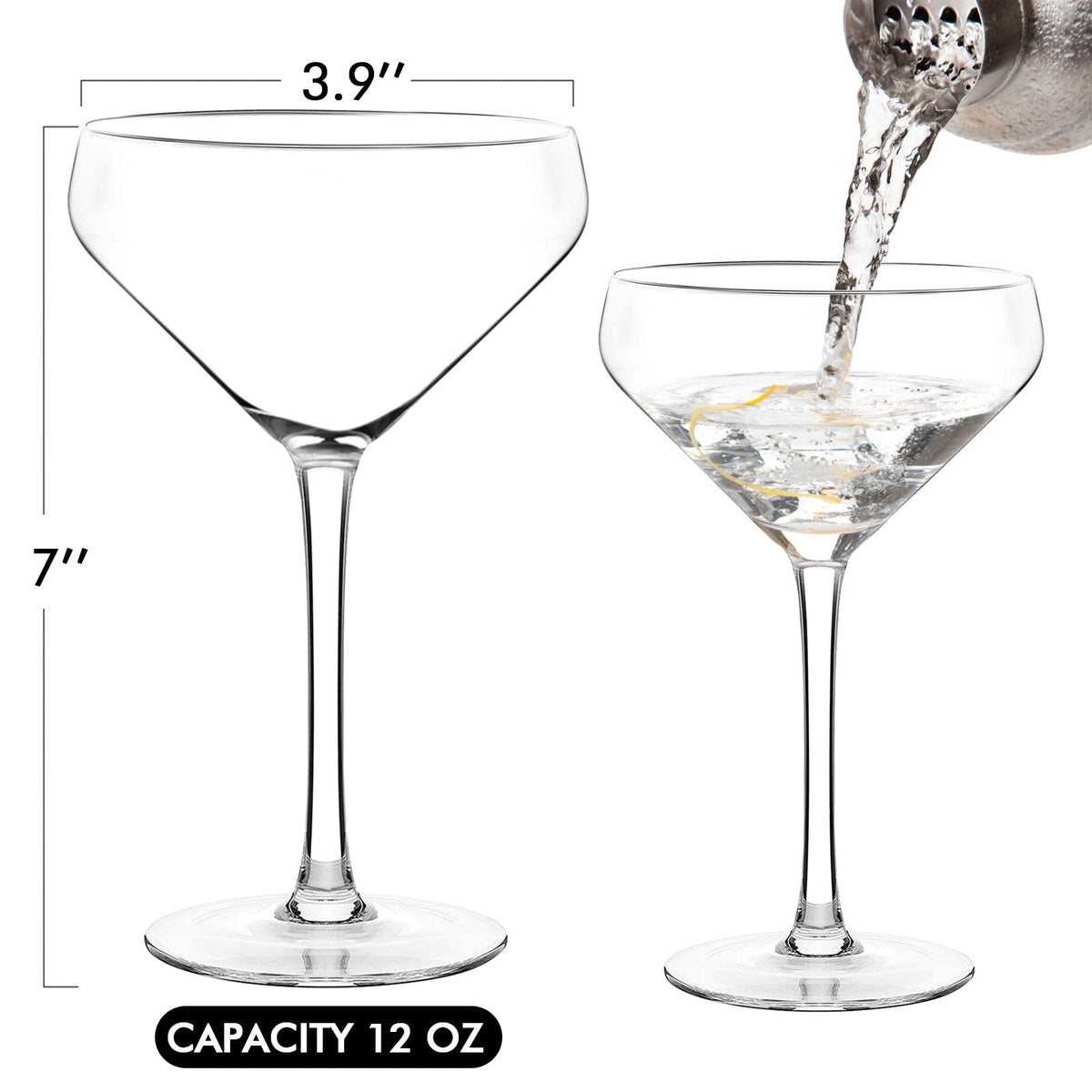 Coupe Cocktail Glasses Set of 4 Hand Blown Crystal 12Oz W341