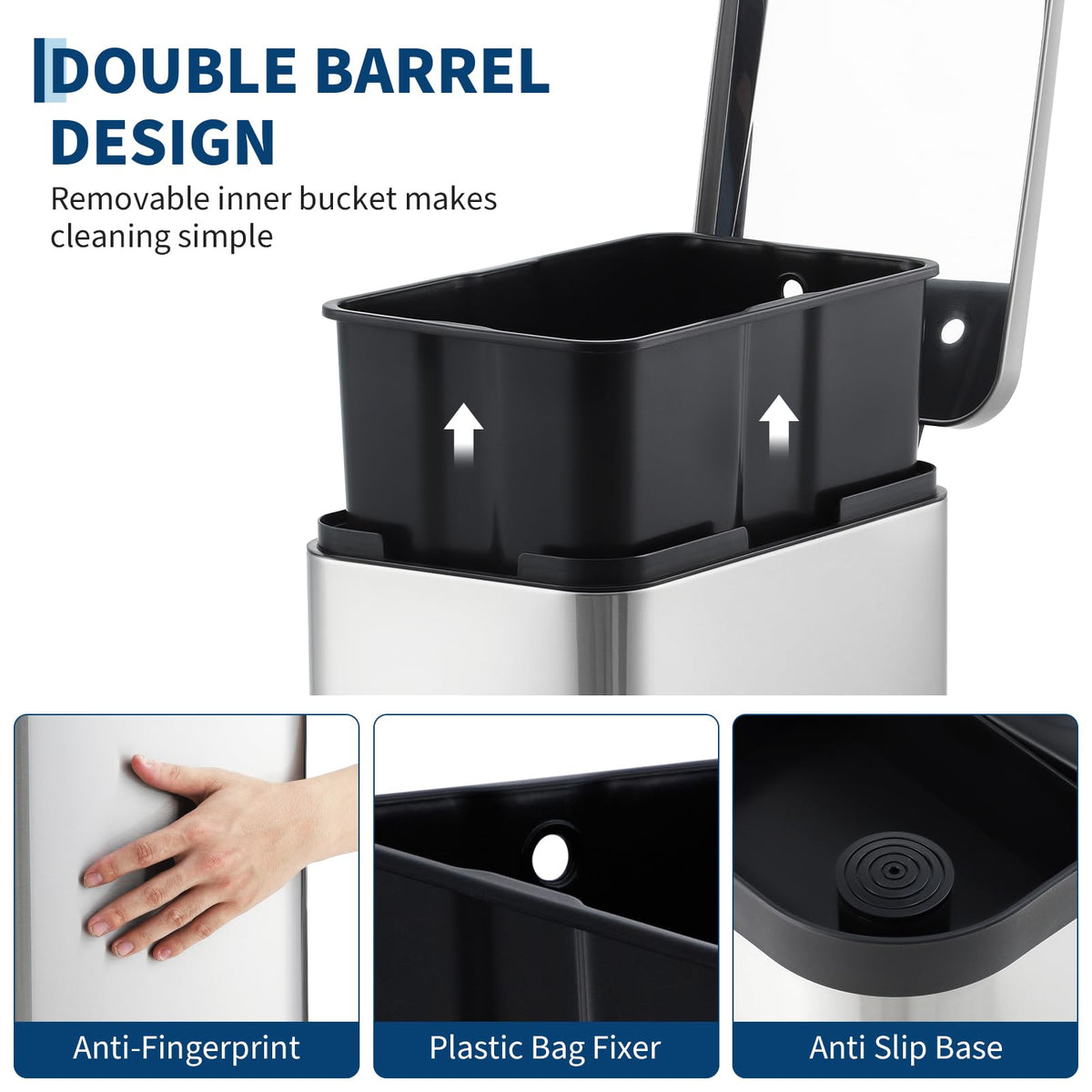 50L Slim Stainless Steel Step Trash Can with Soft-Close Lid V70926