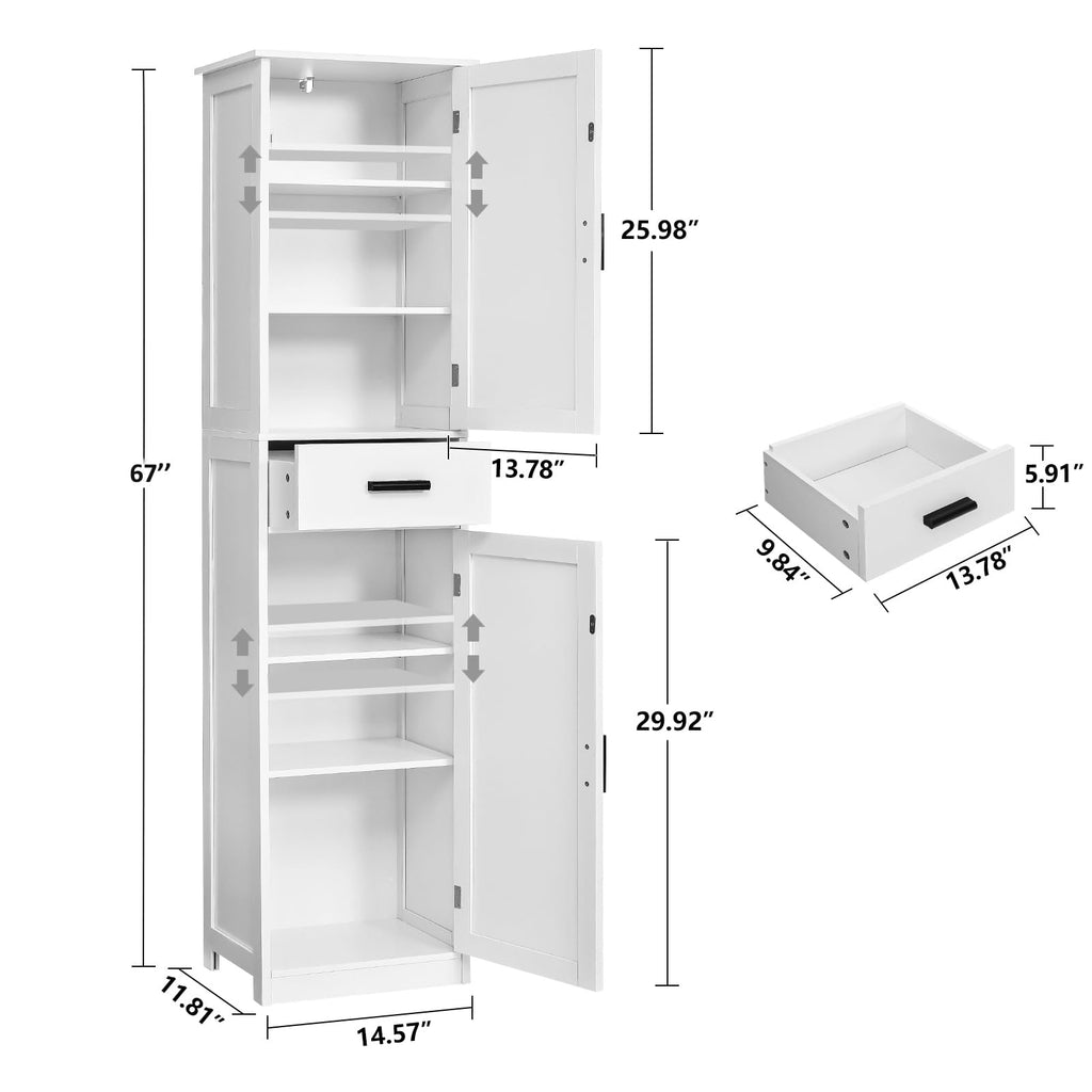 67'' Tall White Storage Cabinet with 4 Shelves & 2 Doors K22914