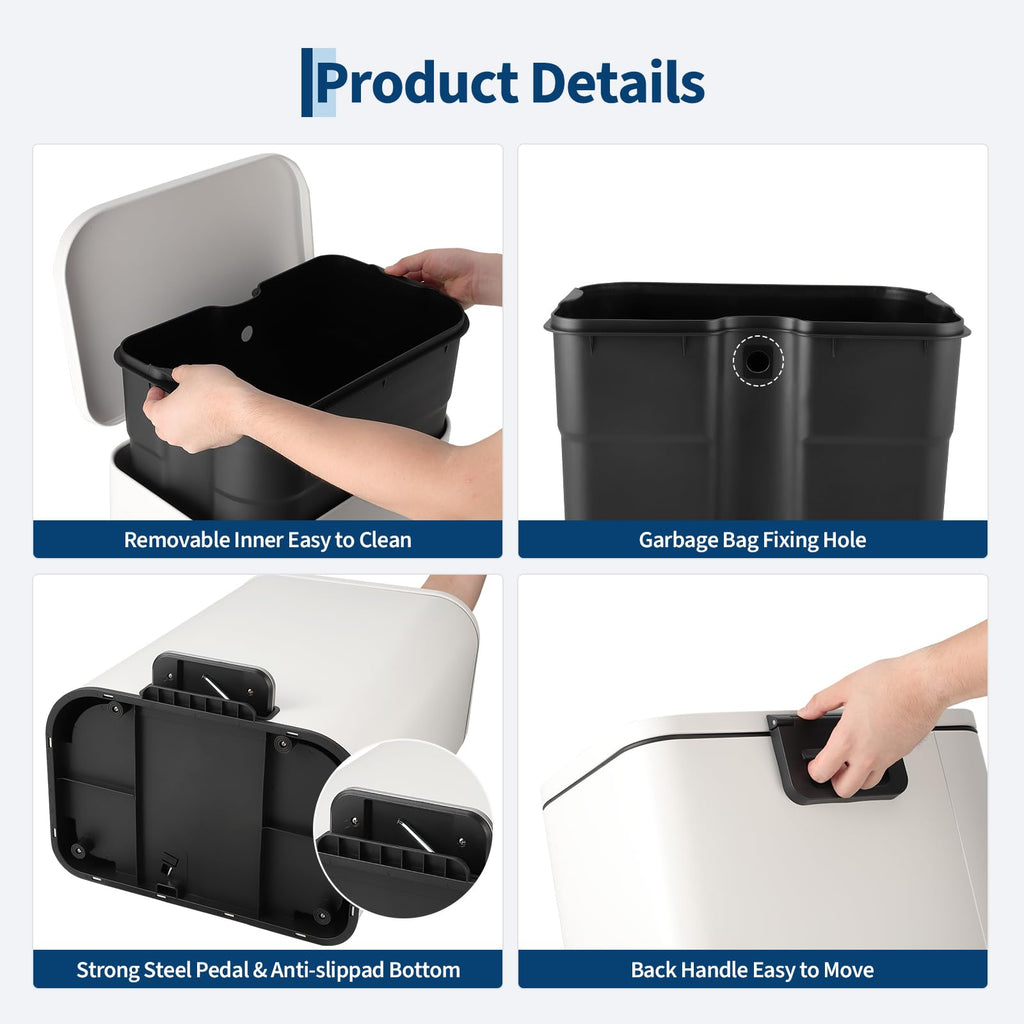 50L Stainless Steel Step Trash Can with Soft-Close Lid B157159