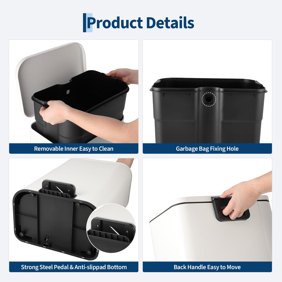 50L Stainless Steel Step Trash Can with Soft-Close Lid B157159