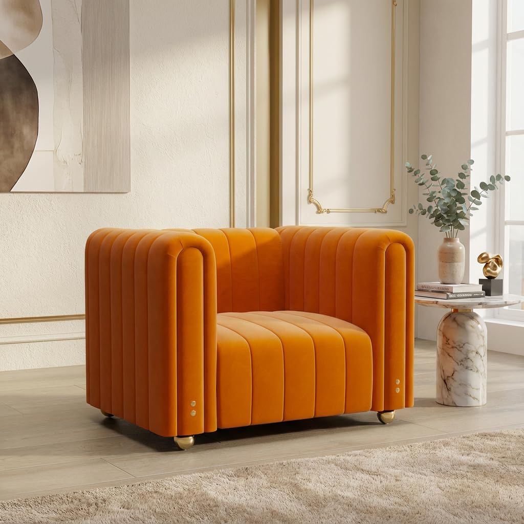 40" Orange Velvet Accent Chair with Gold Metal Legs X181333