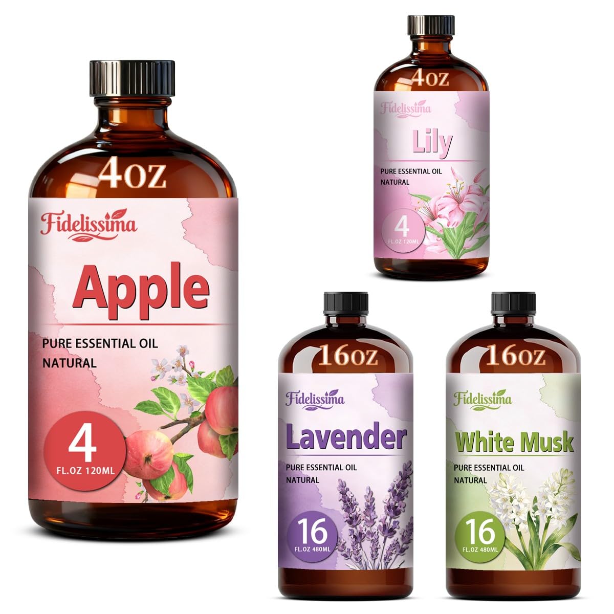 Natural Essential Oil Set 4 Scents with Glass Dropper D25039