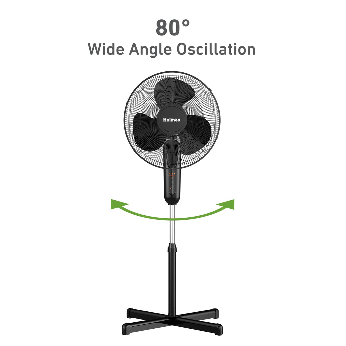 16" Digital Stand Fan, 80° Oscillation, 3 Speeds, Remote Control, Black E492005