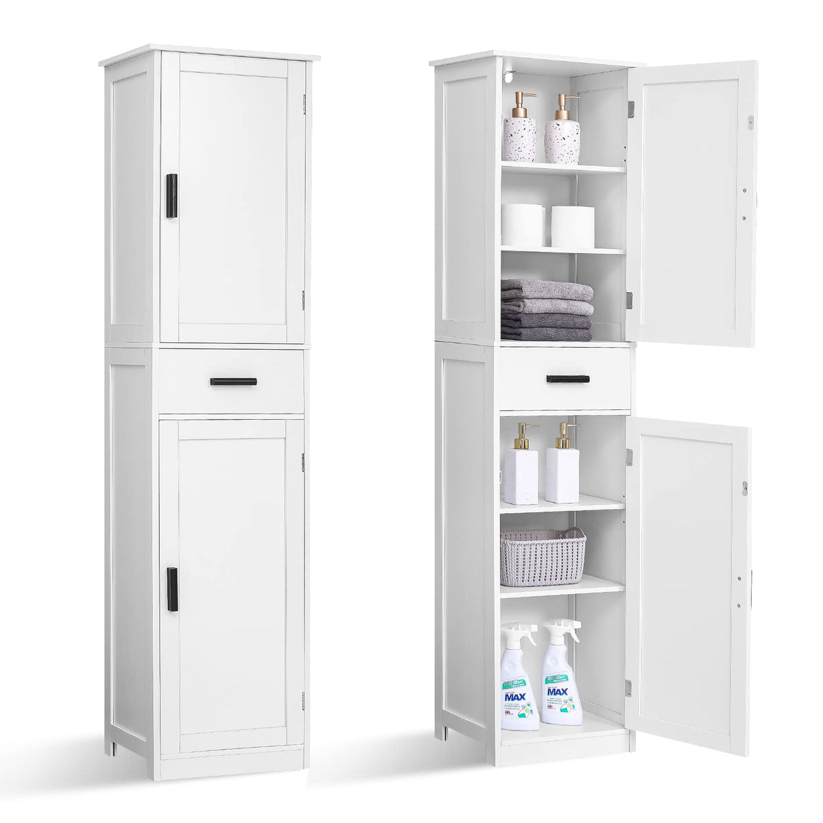67'' Tall White Storage Cabinet with 4 Shelves & 2 Doors K22914