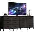 Black 12 Fabric Drawer Dresser with Charging Station H855