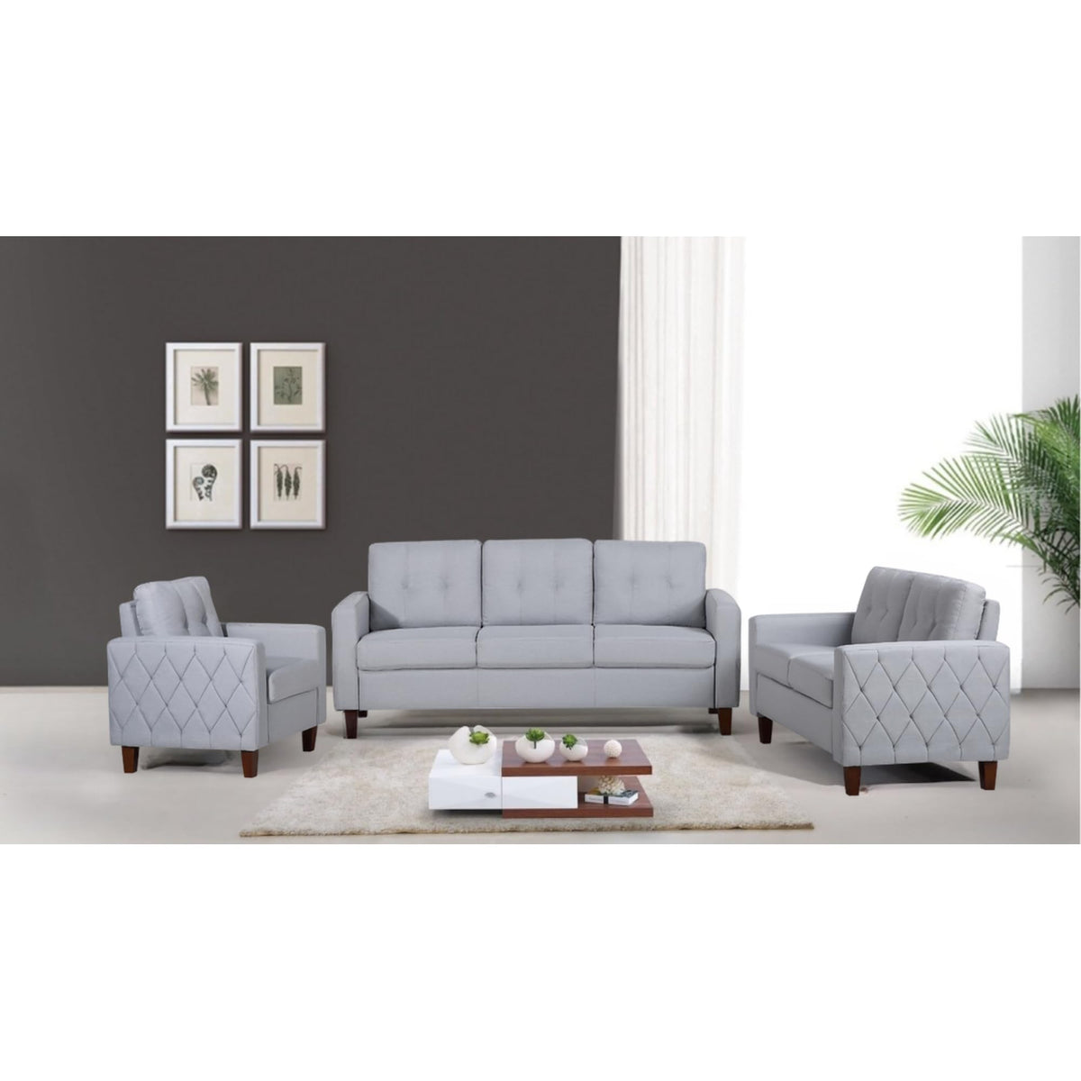 Light Gray Tufted Upholstered Loveseat F36998