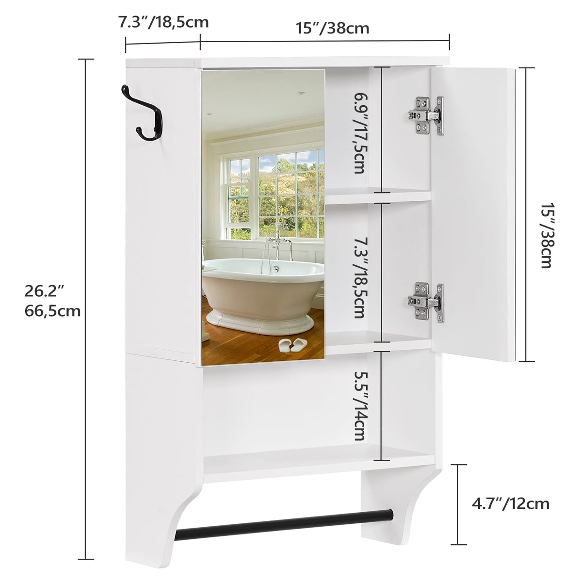 White Wall Mounted Bathroom Cabinet with Mirror and Adjustable Shelf X1646