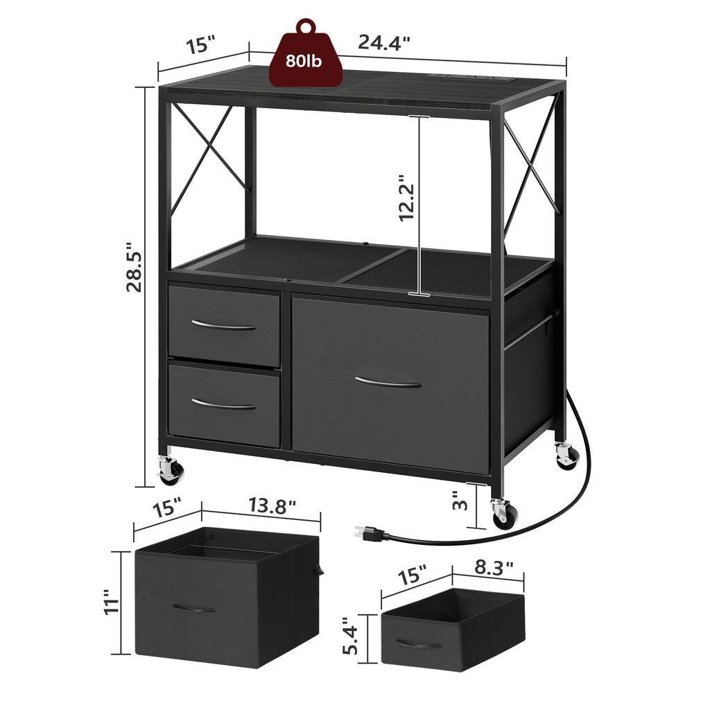 Black 3 Drawer File Cabinet with Charging Station U68356