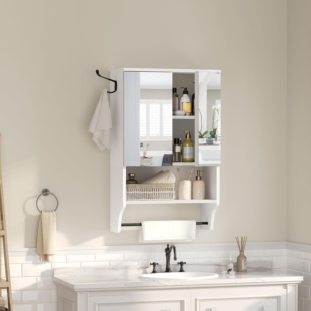 White Wall Mounted Bathroom Cabinet with Mirror and Adjustable Shelf X1646