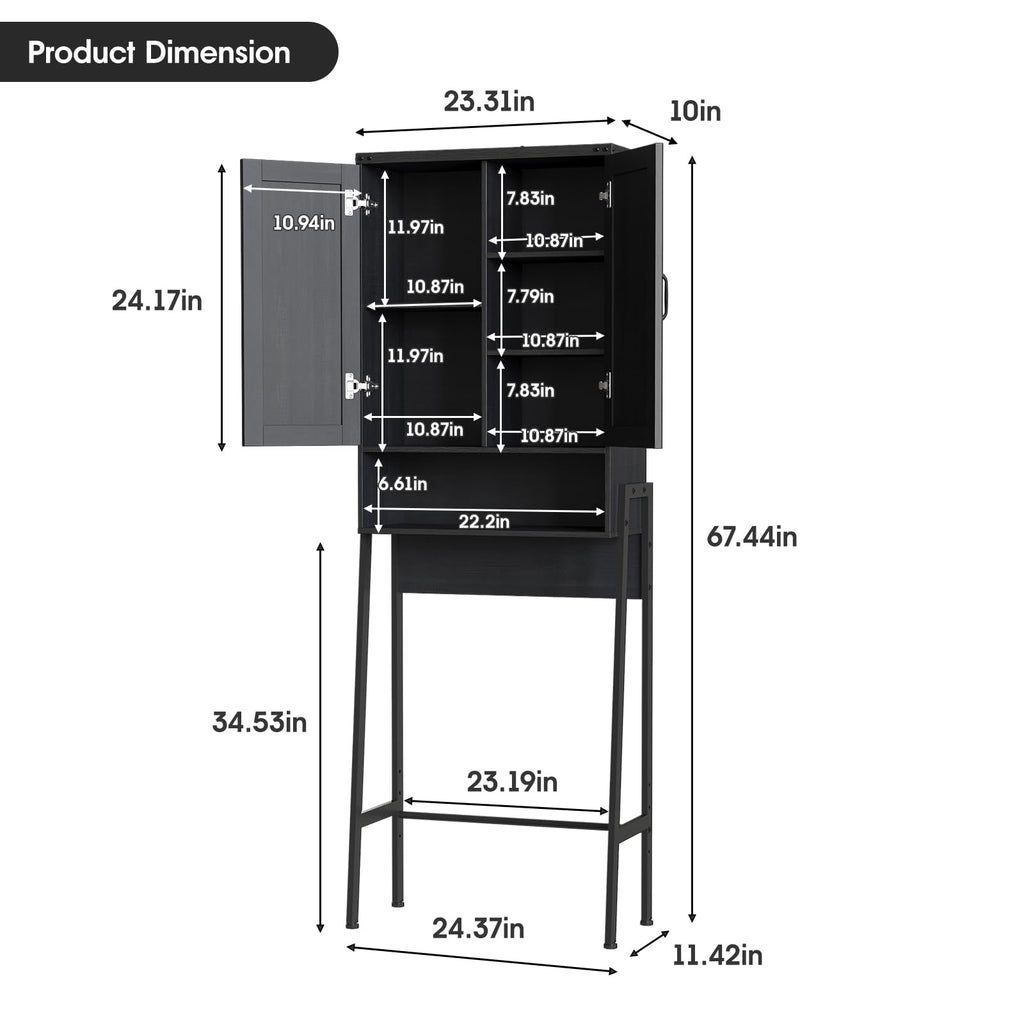 Over The Toilet Storage Cabinet with 2-Door Design Black E97251
