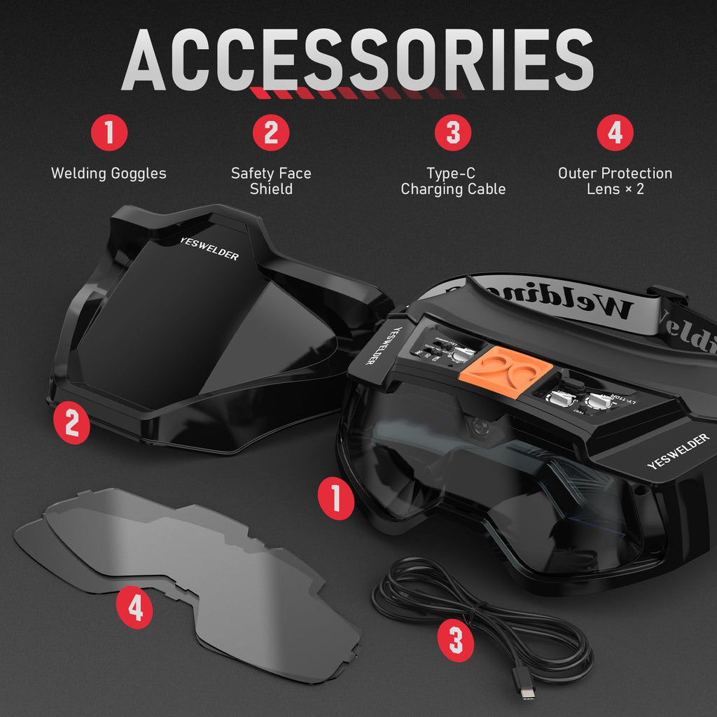Auto-Darkening Welding Goggles with LED Light and Face Shield T46508