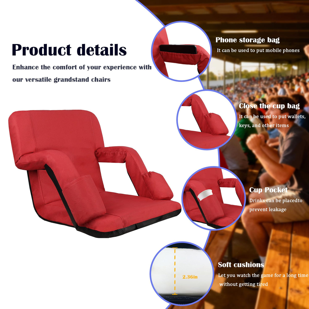 Reclining Bleacher Chair with Back Support Z926423