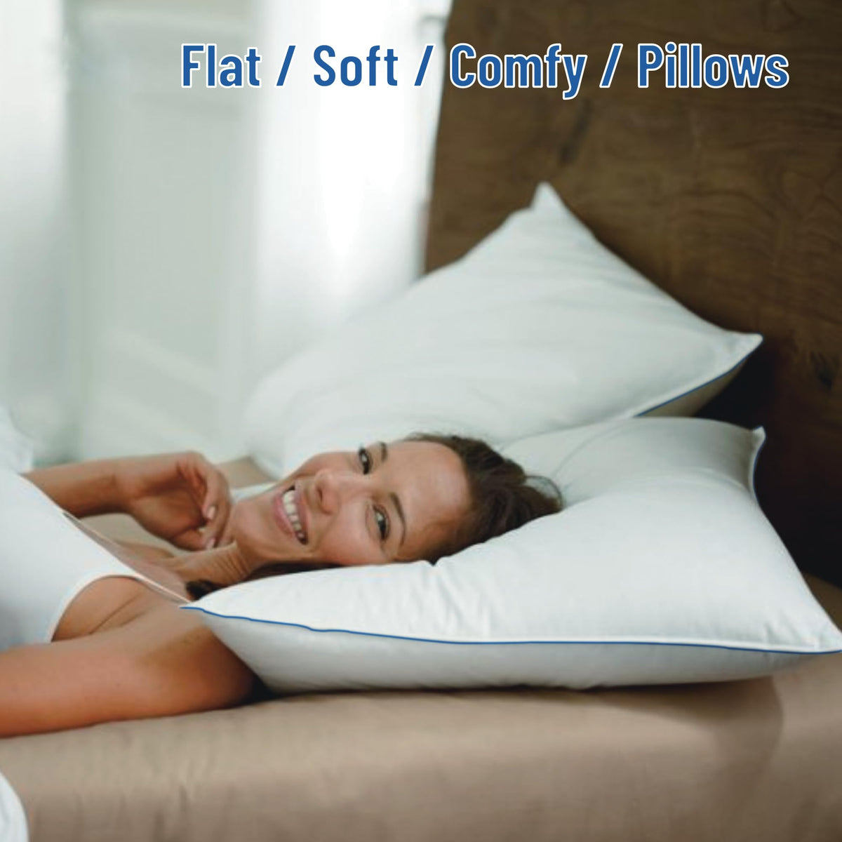 Soft Thin Standard Size Pillows Set of 2 with Down Alternative Fill White Y172435