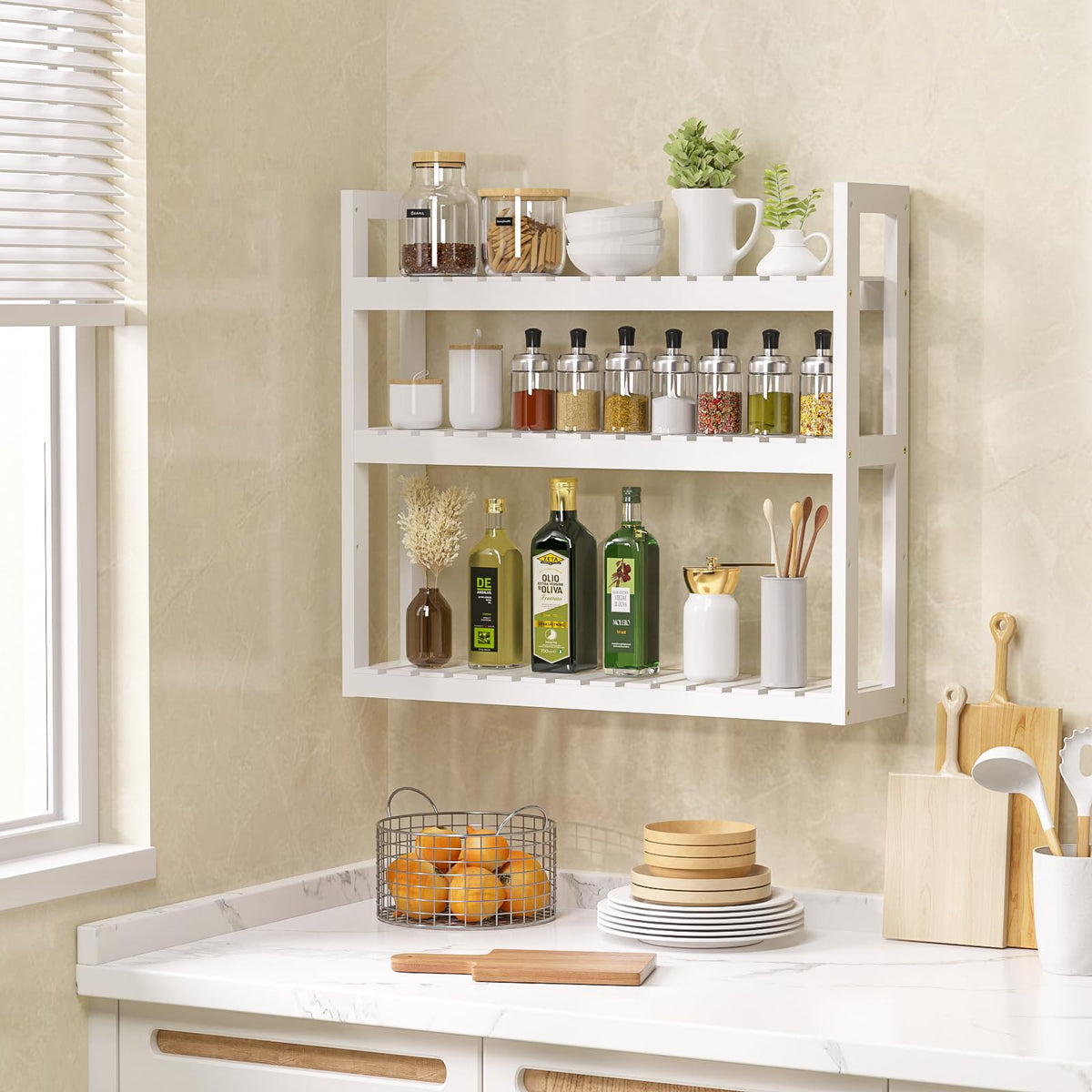 White 3 Tier Bamboo Bathroom Shelves U25453
