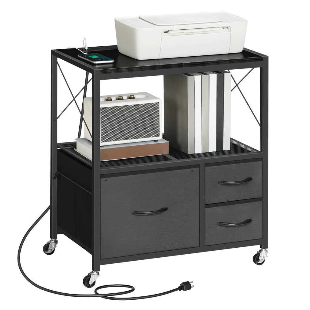 Black 3 Drawer File Cabinet with Charging Station U68356