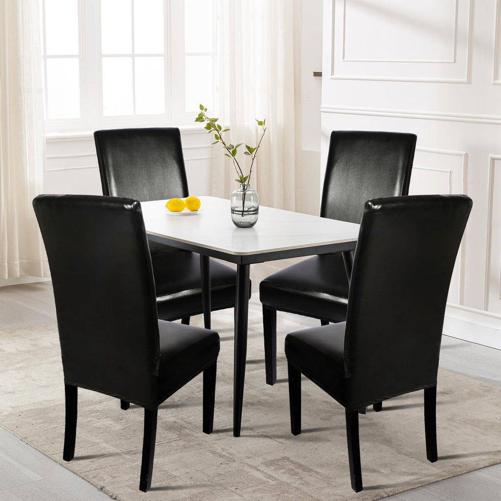 Waterproof PU Leather Dining Chair Covers Set of 4 Black J47857
