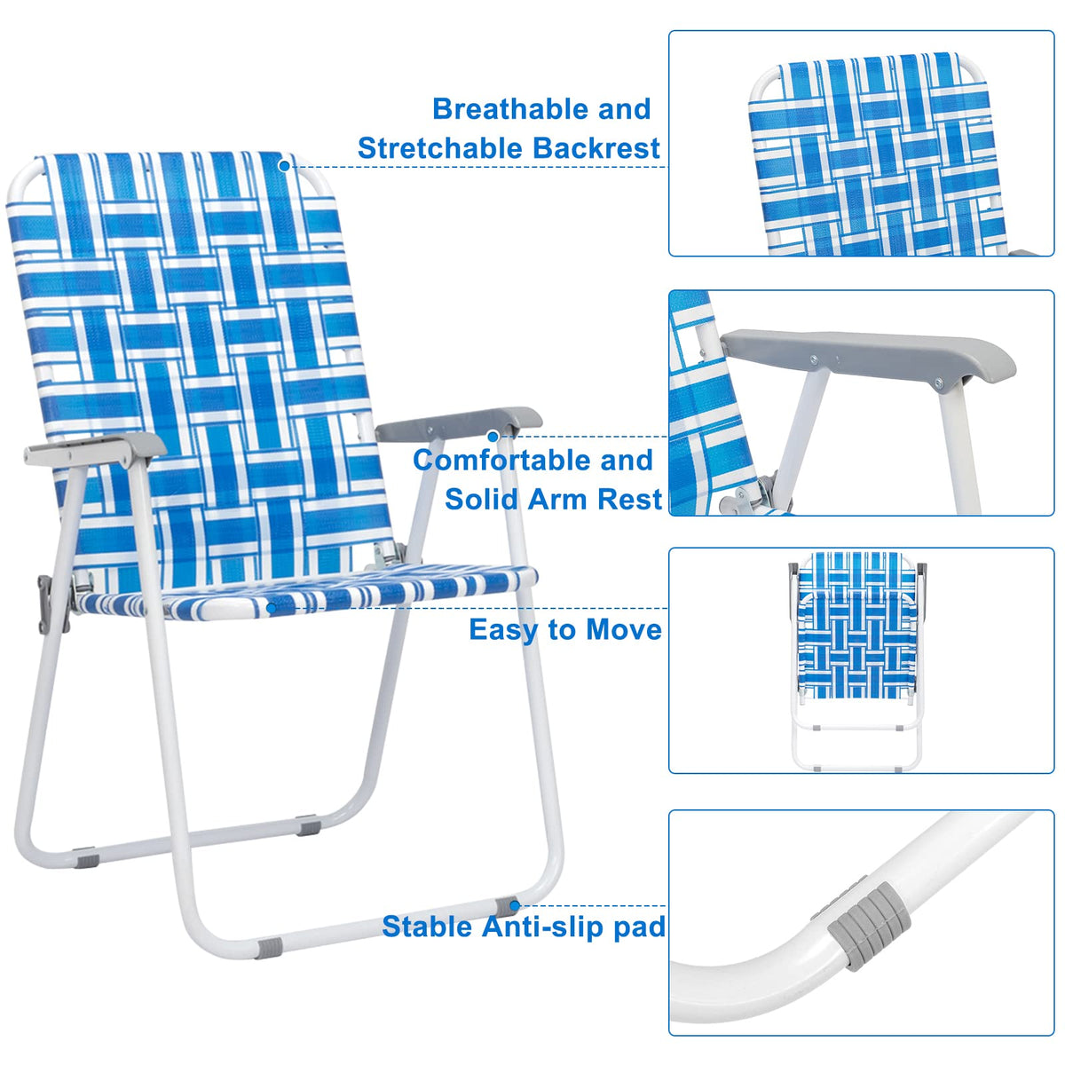 Set of 2 Blue Webbed Folding Lawn Chair A75303