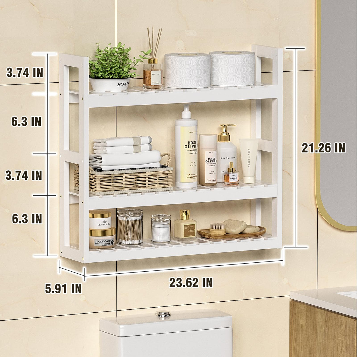 White 3 Tier Bamboo Bathroom Shelves U25453
