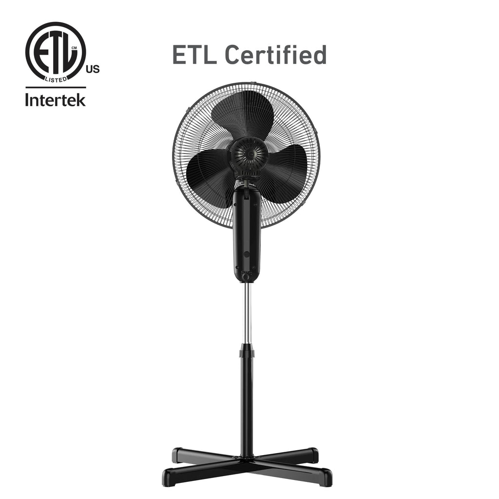 16" Digital Stand Fan, 80° Oscillation, 3 Speeds, Remote Control, Black E492005